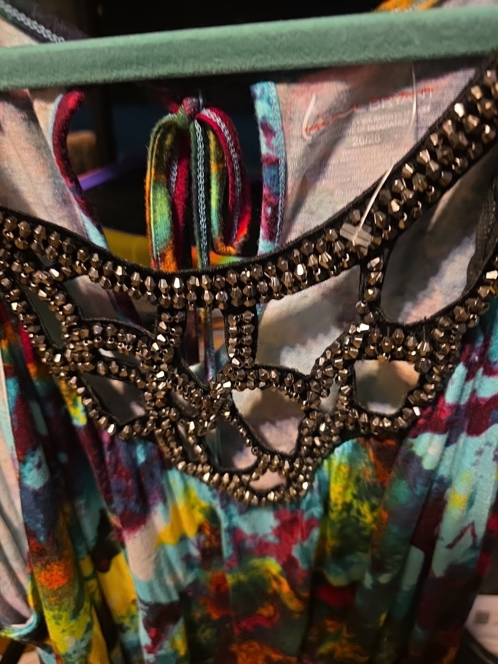 Beaded Neckline Multicolor Women's Tank Top